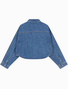 Buy 여성 오버사이즈핏 미드블루 크롭 데님 재킷 in color MID BLUE BACK EMBRO