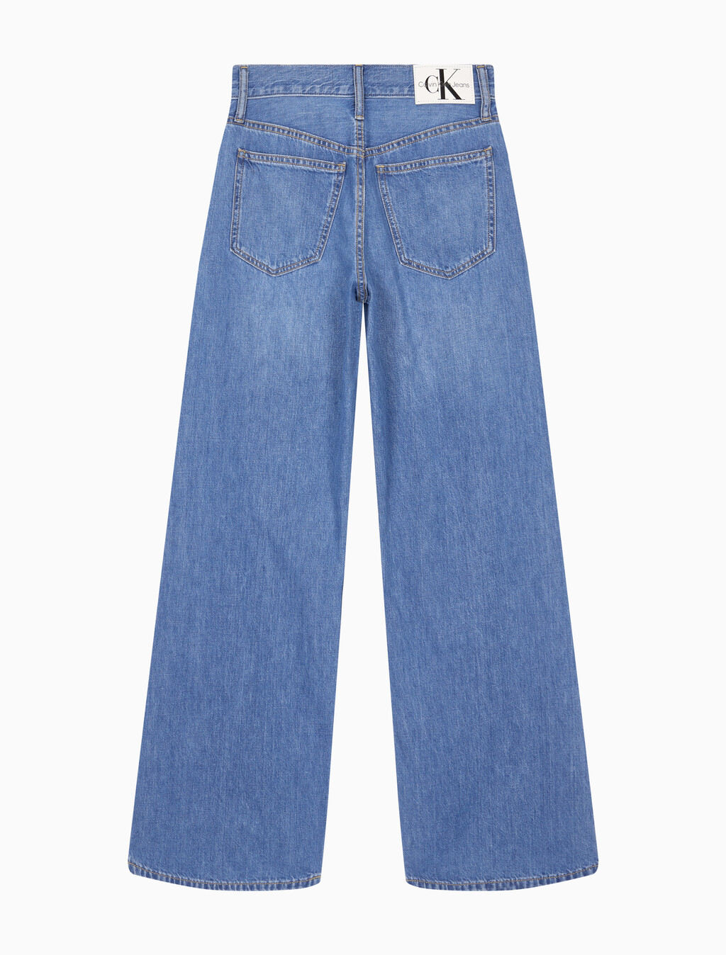 Buy 여성 하이라이즈 와이드핏 미드블루 텐셀 데님 in color MID BLUE BACK EMBRO