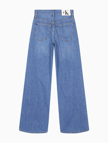 Buy 여성 하이라이즈 와이드핏 미드블루 텐셀 데님 in color MID BLUE BACK EMBRO