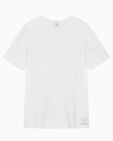 Buy 남성 CK 블랙 코튼 숏 슬리브 크루넥 탑 in color WHITE