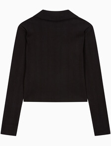 Buy 여성 립 슬림 폴로 롱슬리브 탑 in color CK BLACK