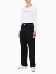 Buy 여성 90's 스트레이트핏 기모 블랙 데님 in color WASHED BLACK LOGO LACE