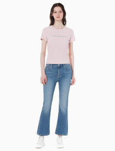 Buy 여성 하이라이즈 바디슬림 부츠핏 앵클 미드블루  데님 in color MID BLUE BACK EMBRO