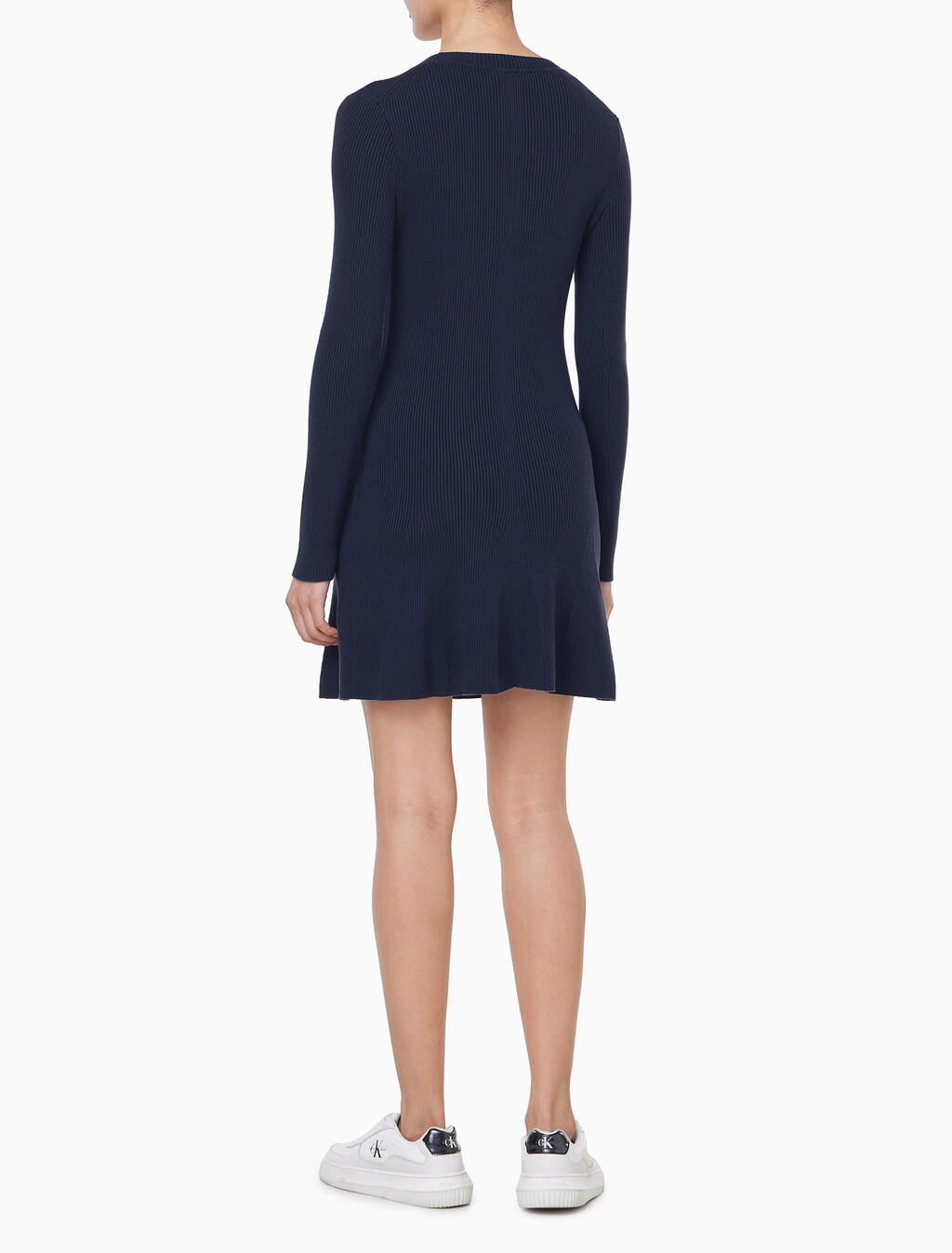 Buy 여성 L/S 핏 앤 플레어 미디 드레스 in color Navy