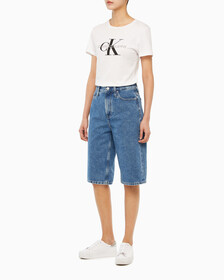 Buy 여성 롱 버뮤다 맘핏 쇼츠 in color MID BLUE BACK EMBRO