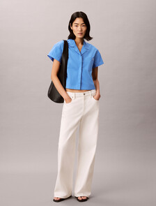 Buy 여성 팝플린 박시 셔츠 in color Blue