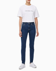 Buy 여성 하이라이즈 스키니핏 기모 미드블루 데님 in color MID BLUE BACK EMBRO
