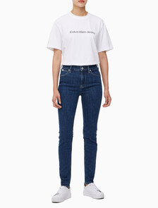 Buy 여성 하이라이즈 스키니핏 기모 미드블루 데님 in color MID BLUE BACK EMBRO