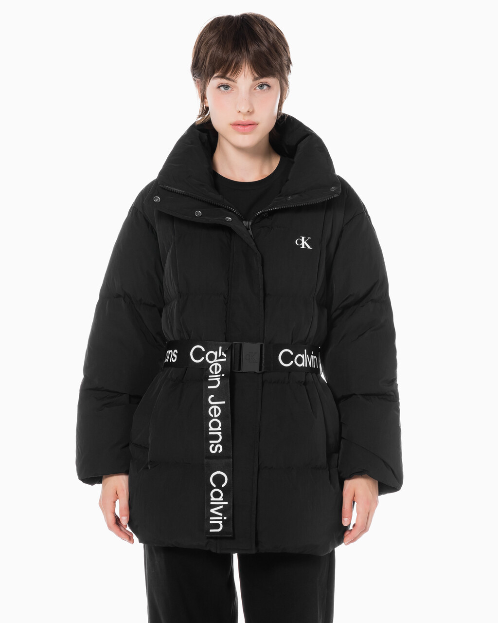 Buy 여성 벨트 롱 푸퍼 in color CK BLACK