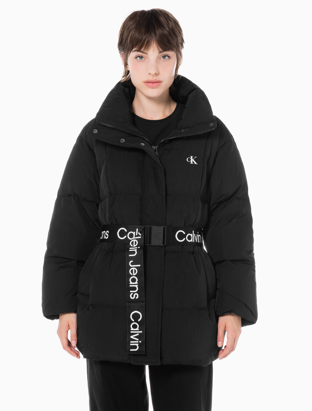 Buy 여성 벨트 롱 푸퍼 in color CK BLACK