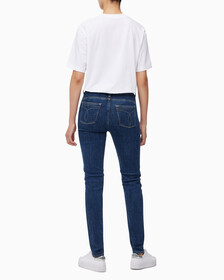 Buy 여성 하이라이즈 스키니핏 기모 미드블루 데님 in color MID BLUE BACK EMBRO