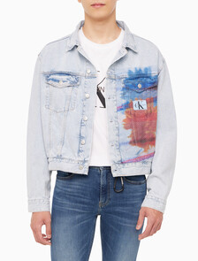 Buy 남성 오버사이즈핏 박시 크롭 데님 재킷 in color CHALKY BLUE