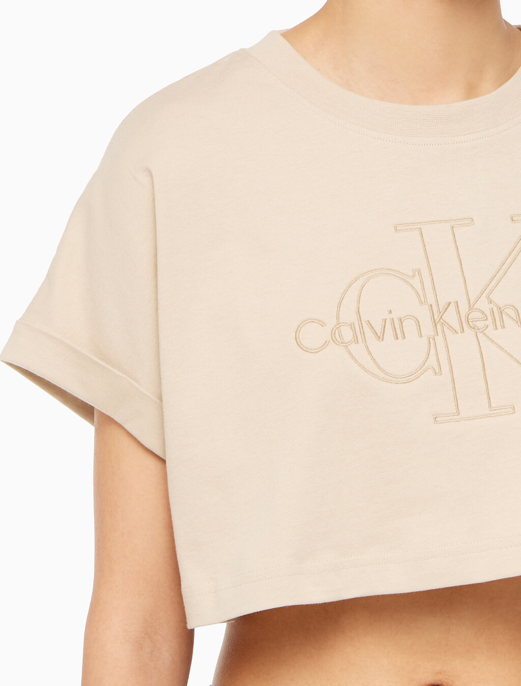 Buy 여성 모노그램 빅로고 크롭 반팔 티셔츠 in color CLASSIC BEIGE