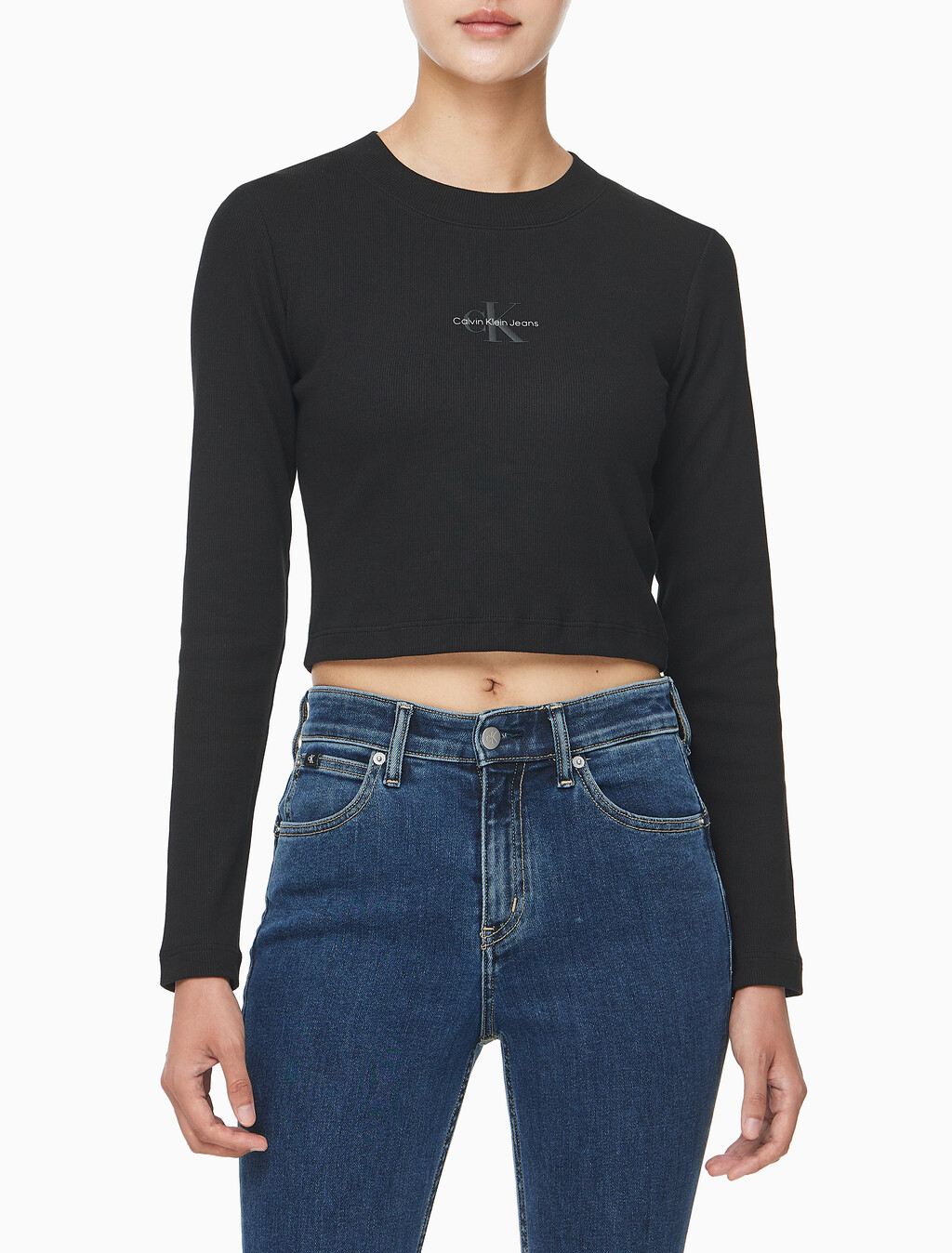 Buy 여성 롱슬리브 모노그램 베이비 티 in color CK BLACK