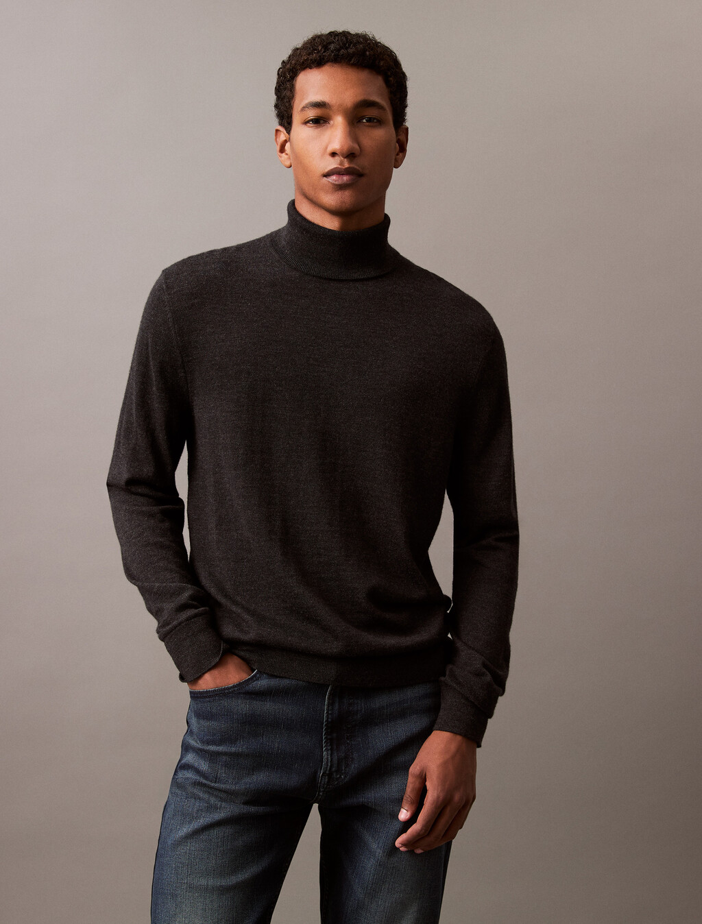 Buy 남성 롱슬리브 엑스트라 파인 메리노 울 터틀넥 in color CHARCOAL HEATHER