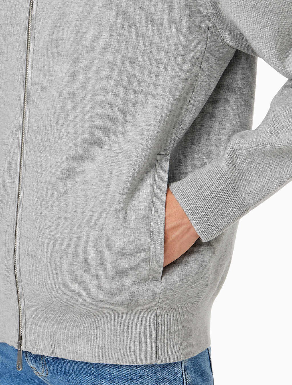 Buy 남성 스탠드 카라 니트 집업 가디건 in color LIGHT GREY HEATHER