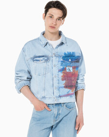 Buy 남성 오버사이즈핏 박시 크롭 데님 재킷 in color 028A CHALKY BLU