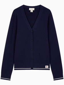 Buy 여성 우븐라벨 케이블 가디건 in color Evening Blue