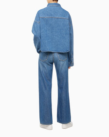 Buy 여성 오버사이즈핏 미드블루 크롭 데님 재킷 in color MID BLUE BACK EMBRO