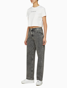 Buy 여성 90's 스트레이트핏 그레이 데님 in color GREY STEPPED RELEASE HEM