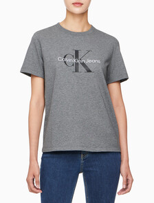 Buy 여성 히어로 모노로고 크루넥 반팔 티셔츠 in color MEDIUM GREY HEATHER