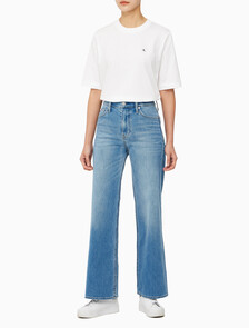 Buy 여성 하이라이즈 와이드핏 미드블루 37.5 기능성 데님 in color MID BLUE BACK EMBRO
