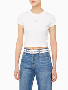 Buy 여성 그래픽 베이비핏 크롭 반팔 티셔츠 in color BRIGHT WHITE