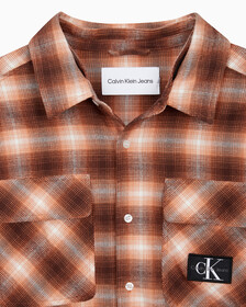 Buy 남성 롱슬리브 후디 플래드 오버셔츠 in color DARK BROWN