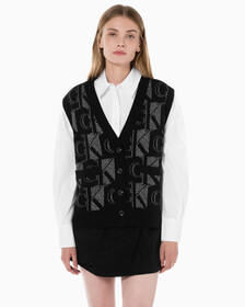 Buy 여성 프리미엄 라인 메탈릭 올오버프린트 베스트 in color CK BLACK