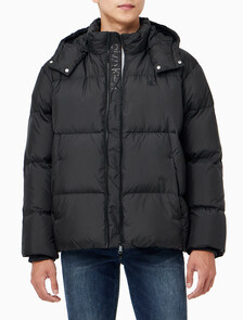 Buy 남성 글로시 후드 다운 푸퍼 in color CK BLACK
