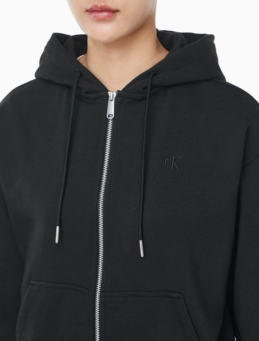 Buy 여성 아카이브 로고 프렌치 테리 풀집업 후디 in color BLACK