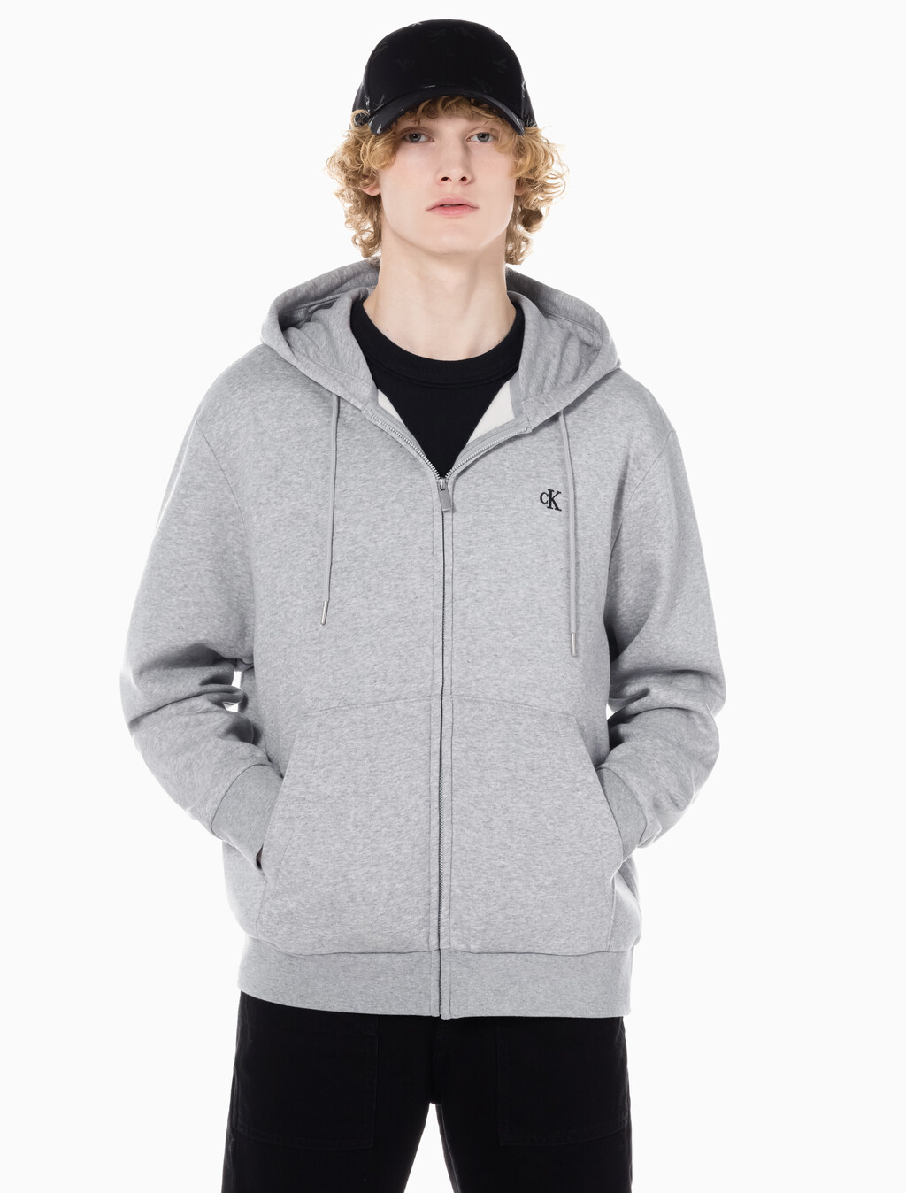 Buy 남성 아카이브 로고 플리스 후드 집업 in color GREY HEATHER