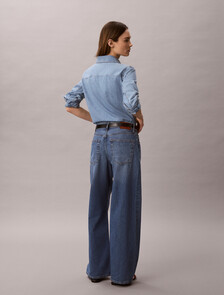 Buy 여성 와이드레그 리넨 데님 in color Light Blue