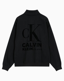 Buy 남성 1978 플록 로고 하프 집업 스웻 in color CK BLACK