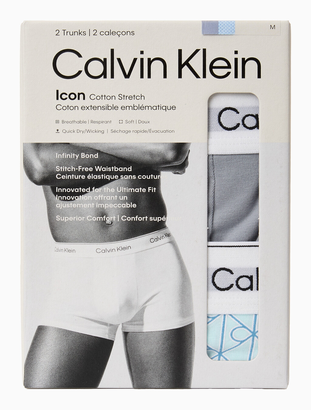 Buy 남성 아이콘 코튼 스트레치 2PK 트렁크 in color Grey / Sky Blue Print