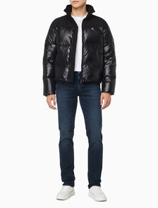 Buy 남녀공용 릴렉스핏 숏 블로킹 다운 푸퍼 in color BLACK