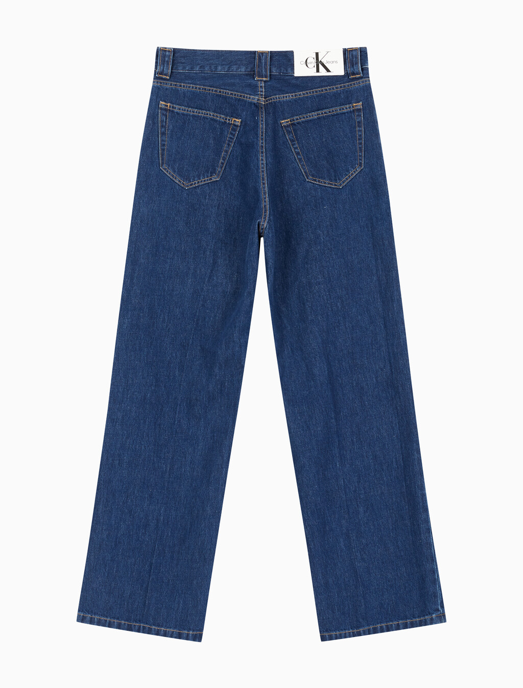 Buy 남성 클린 프레스드 와이드핏 트라우저 데님 in color MID BLUE BACK EMBRO