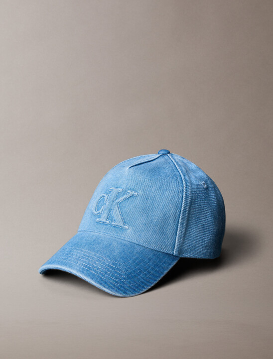 남녀공용 CKJ 스몰 모노그램 시즈널 로고 데님 볼캡