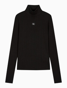 Buy 여성 L/S 우븐 라벨 터틀넥 티셔츠 in color BLACK