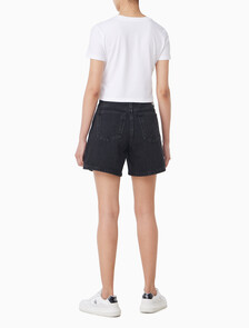 Buy 여성 하이라이즈 A라인 블랙 데님 쇼츠 in color CK ESSENTIAL BLACK
