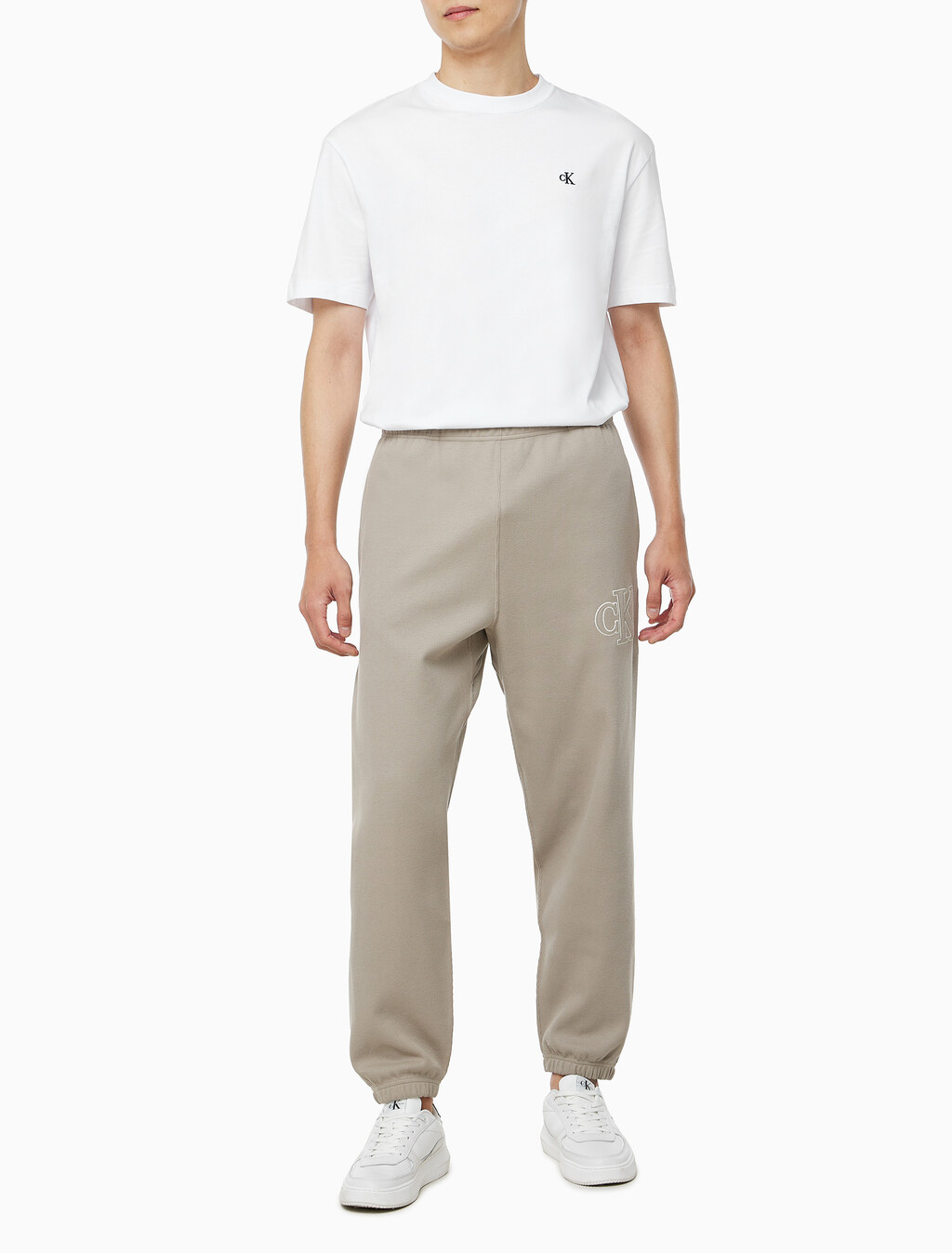 Buy 남성 더블 니트 립 로고 조거 팬츠 in color VINTAGE KHAKI