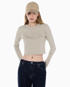 Buy 여성 롱슬리브 모노그램 베이비 티 in color BEIGE
