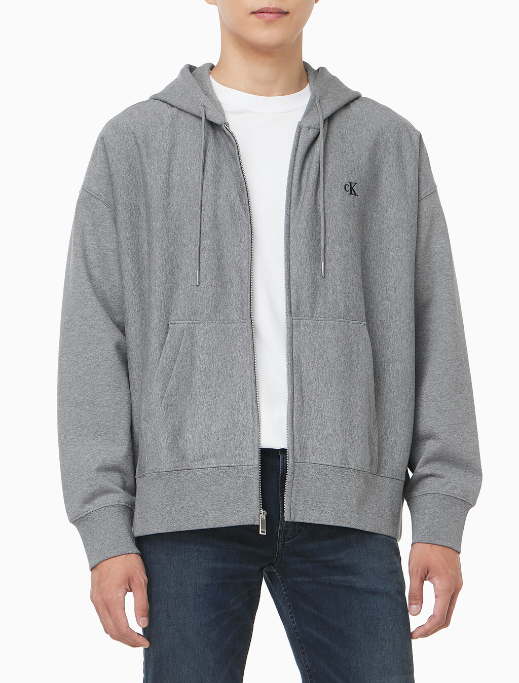 Buy 남성 프리미엄 테리 아카이브 후드 집업 in color MEDIUM GREY HEATHER