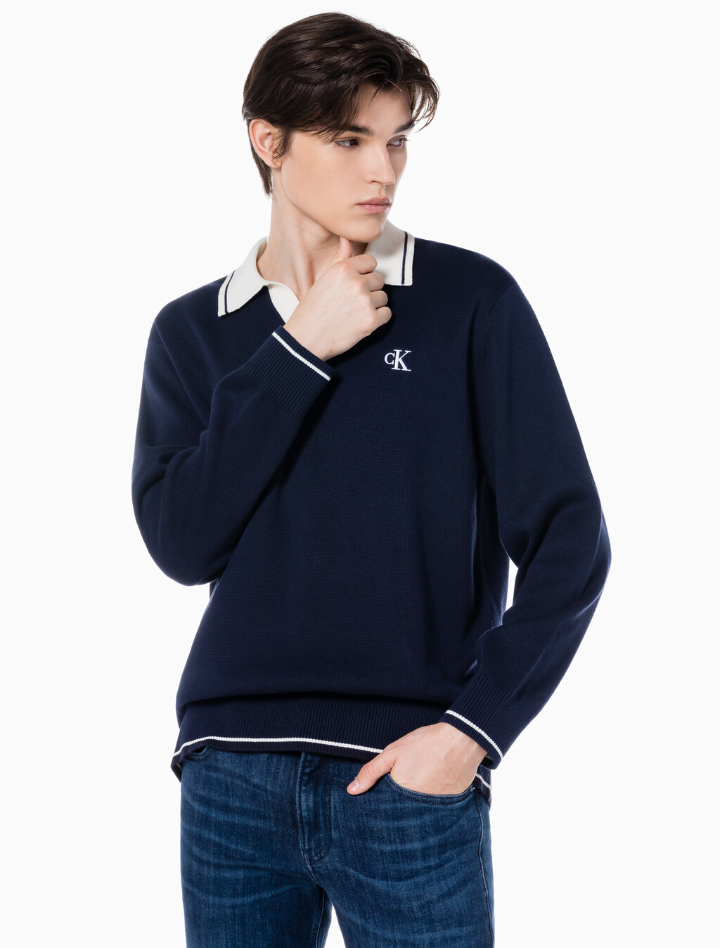 Buy 남성 오버사이즈 럭비카라 스웨터 in color NIGHT SKY