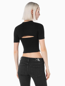Buy 여성 3 IN 1 립 반팔 스웨터 in color CK BLACK