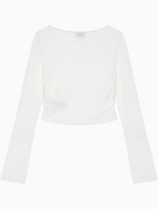 Buy 여성 텍스쳐 게더 베이비 롱슬리브 티 in color BRIGHT WHITE