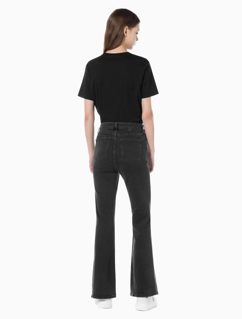 Buy 여성 하이라이즈 플레어핏 블랙 이탤리언 데님 in color WASHED BLACK LOGO LACE