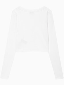 Buy 여성 롱슬리브 우븐 라벨 립 가디건 in color BRILLIANT WHITE