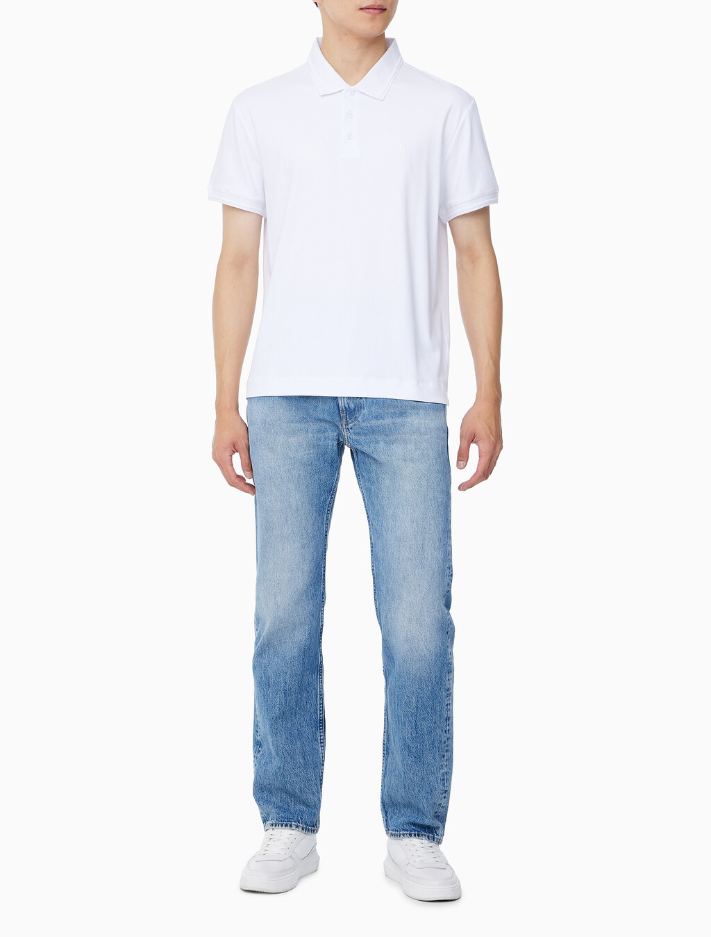 Buy 남성 레귤러핏 인터락 폴로 반팔 티셔츠 in color BRILLIANT WHITE