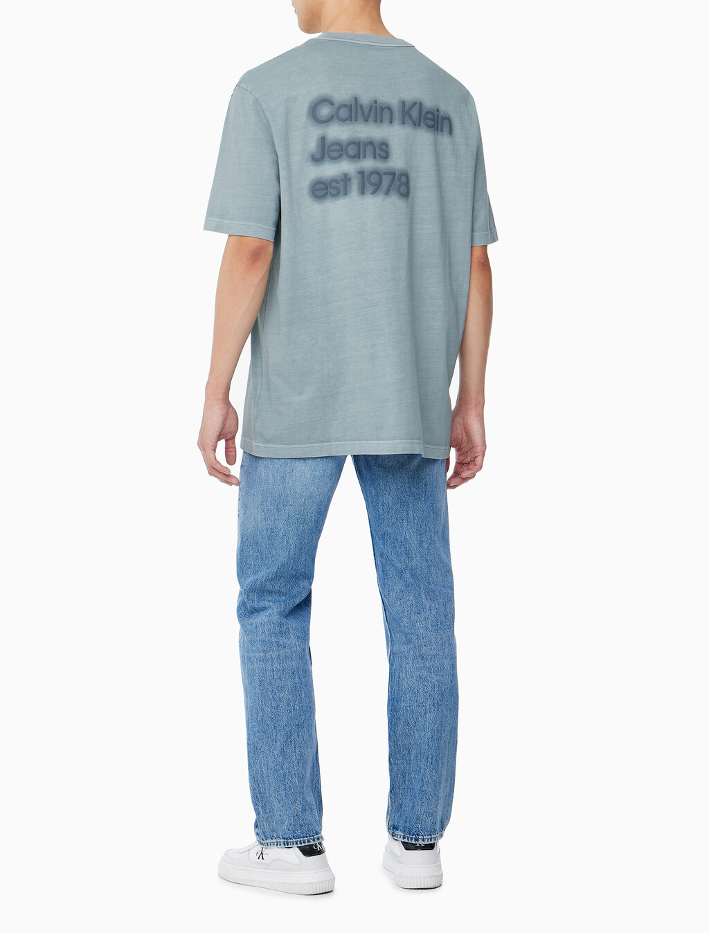 Buy 남성 오버핏 빈티지 워시 프린트 반팔 티셔츠 in color BLUE